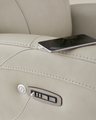 Ashley Furniture Pincara Power AutoGlide Recliner with heat, massage, and USB port, featuring plush fabric and ergonomic design.