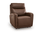 Ashley Furniture Pincara Power AutoGlide Recliner with plush fabric and padded armrests, viewed from an angled side perspective.