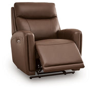 Ashley Furniture Pincara Power AutoGlide Recliner with open position, featuring plush upholstery and a sleek design.
