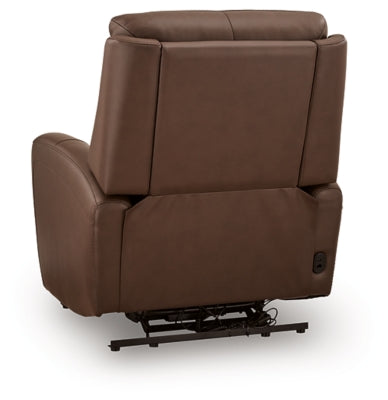 Ashley Furniture Pincara Power AutoGlide Recliner with plush cushioned back and armrests, shown from the rear in the image.