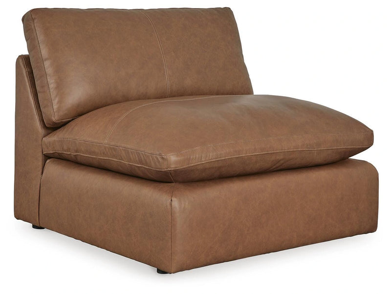 Ashley Furniture Emilia sectional sofa in a neutral fabric with plush cushions and chaise lounge