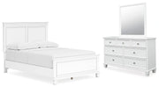 Ashley Furniture Fortman bedroom set with wood bed, dresser, nightstand, and mirror