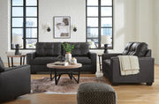 Ashley Furniture Barlin Mills living room set with sofa, loveseat, and coordinating tables, gray upholstery and wood accents