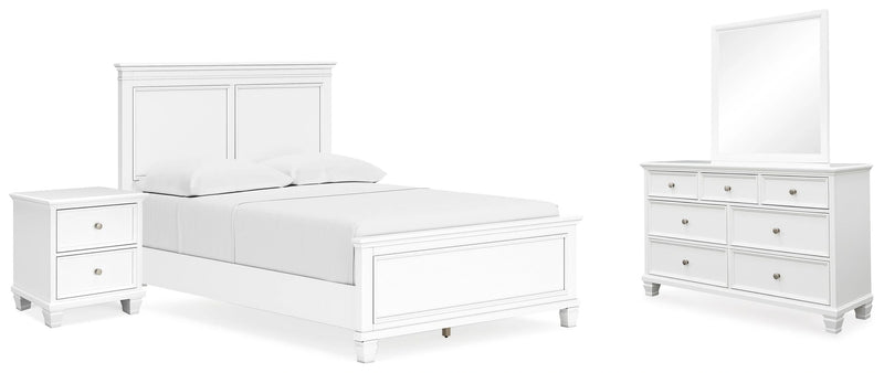 Ashley Furniture Fortman bedroom set with bed frame, nightstand, dresser, and mirror in dark finish