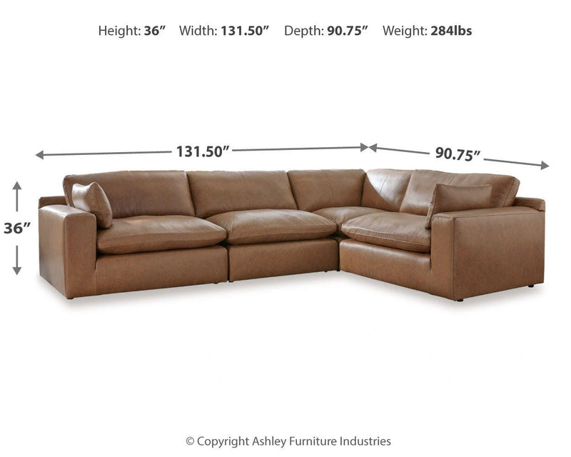 Ashley Furniture Emilia sectional sofa in a neutral fabric with chaise lounge seating