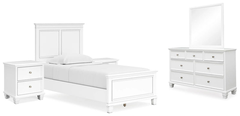 Ashley Furniture Fortman bedroom set with bed, dresser, nightstand, and matching wood finish