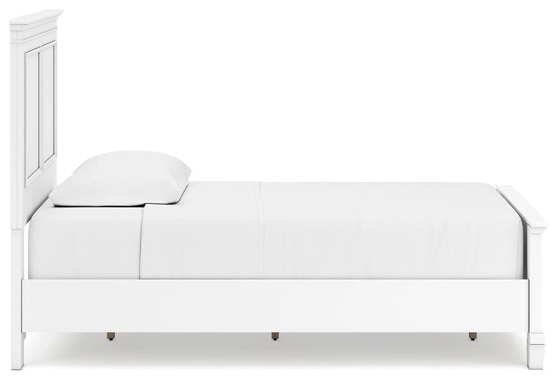 Ashley Furniture Fortman bedroom set with wood bed frame, dresser, mirror, and nightstand