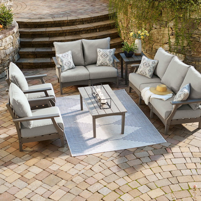 Visola Outdoor Sofa, Loveseat and 2 Lounge Chairs with Coffee Table and End Table