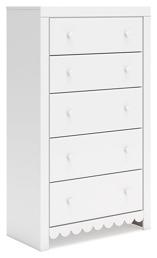 Mollviney Twin Panel Headboard with Mirrored Dresser and Chest