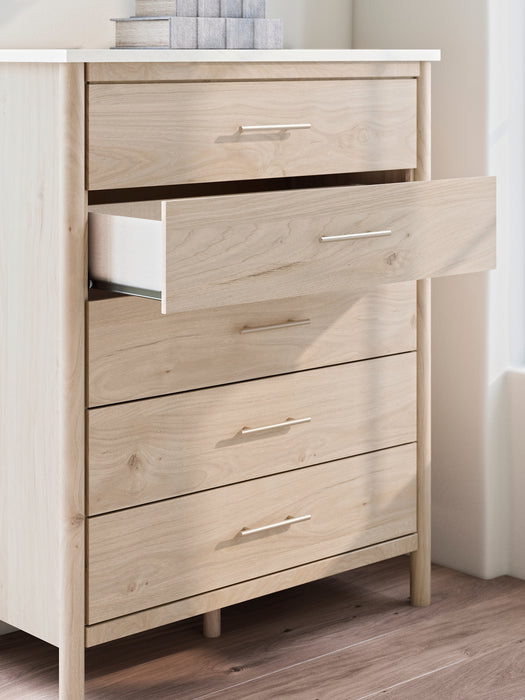 Queen Upholstered Panel Bed with Mirrored Dresser and Chest