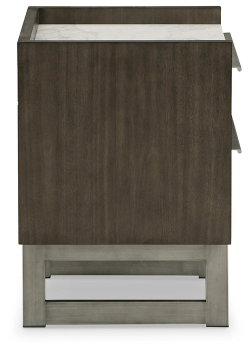 Arkenton California King Panel Bed with Mirrored Dresser, Chest and 2 Nightstands