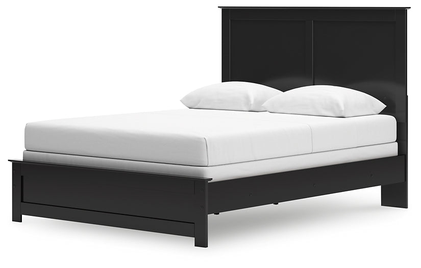 Queen Panel Bed with Mirrored Dresser and Chest