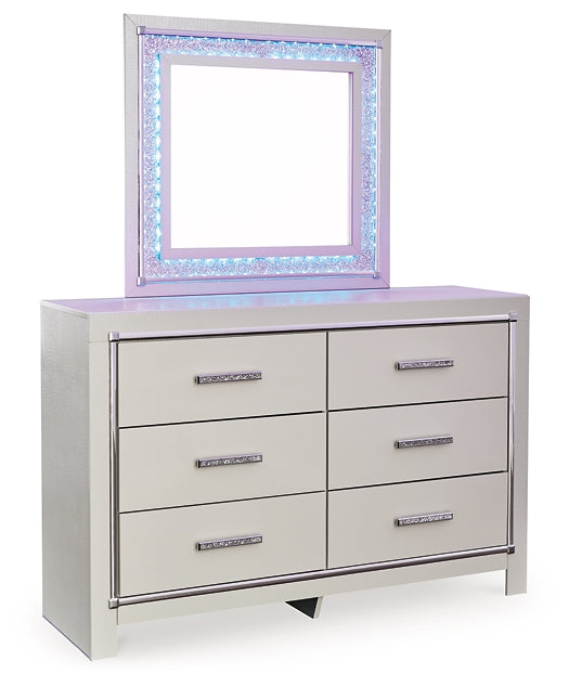 Zyniden Full Upholstered Panel Bed with Mirrored Dresser and Chest