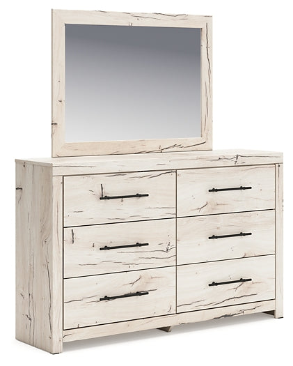 King Panel Headboard with Mirrored Dresser, Chest and Nightstand