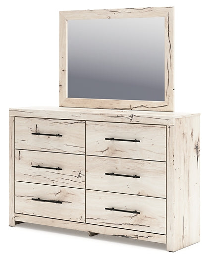 King Panel Headboard with Mirrored Dresser, Chest and Nightstand