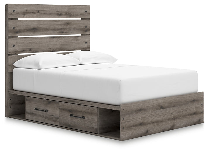 Graystorm Full Panel Bed with Storage with Mirrored Dresser, Chest and Nightstand