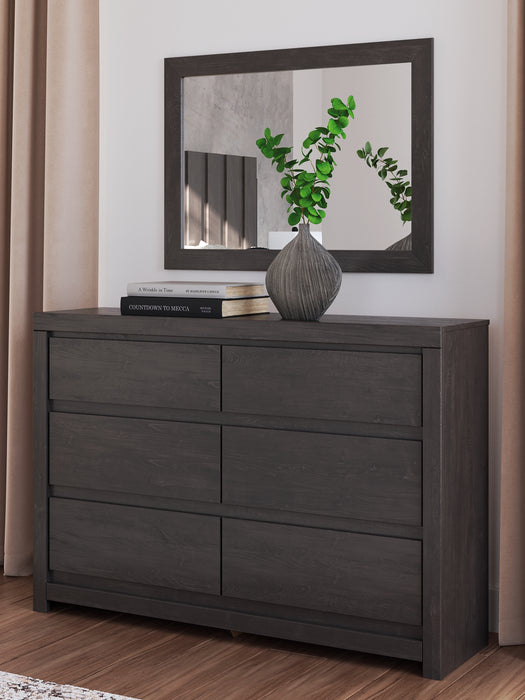 Queen Panel Bed with Mirrored Dresser, Chest and Nightstand