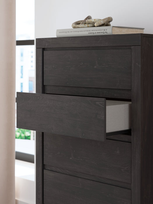 Queen Panel Bed with Mirrored Dresser, Chest and Nightstand